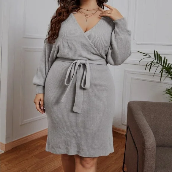 Pearl Beaded Cut Out Bsck Dolman Sleeve Sweater Dress - Picture 3 of 4